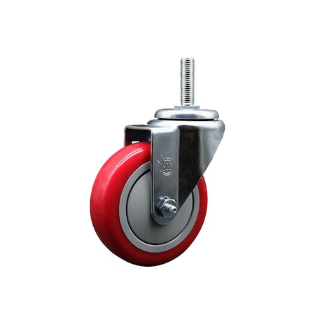 4 Inch Red Polyurethane Wheel Swivel 58 Inch Threaded Stem Caster Service Caster